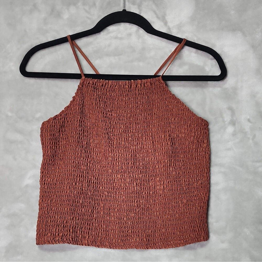 A New Day Women’s Size Lg Halter Smocked Cropped Apron Tank w/ Spaghetti Straps